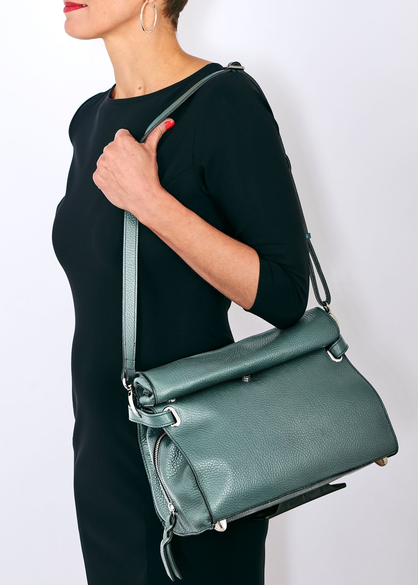 sac_Artemisia_cuir_vert_humus avec platine KLICKFIX